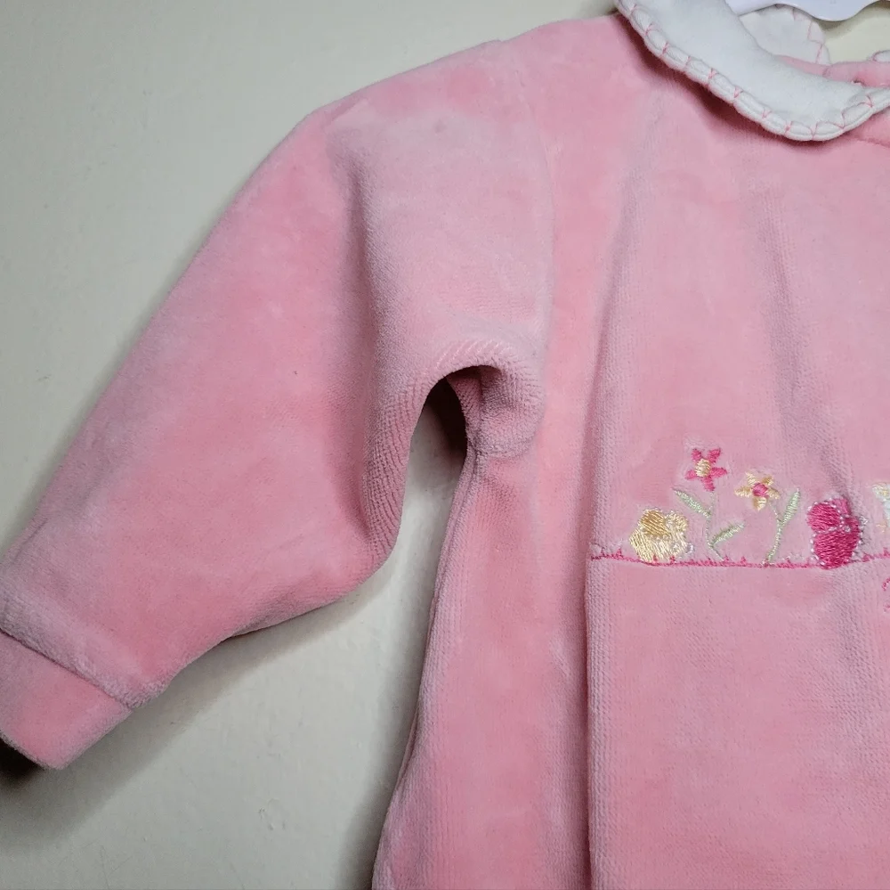 baby bear vintage French pink fleece one piece pajamas, 9 - 12 months